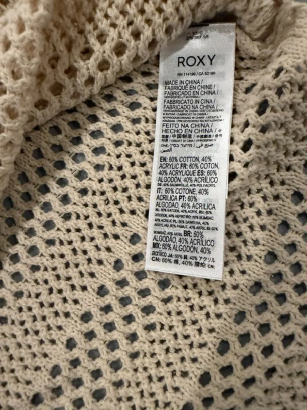 NWT Roxy Crochet Hooded Sweater Women's Small Beige Boho Beach - Picture 4 of 5